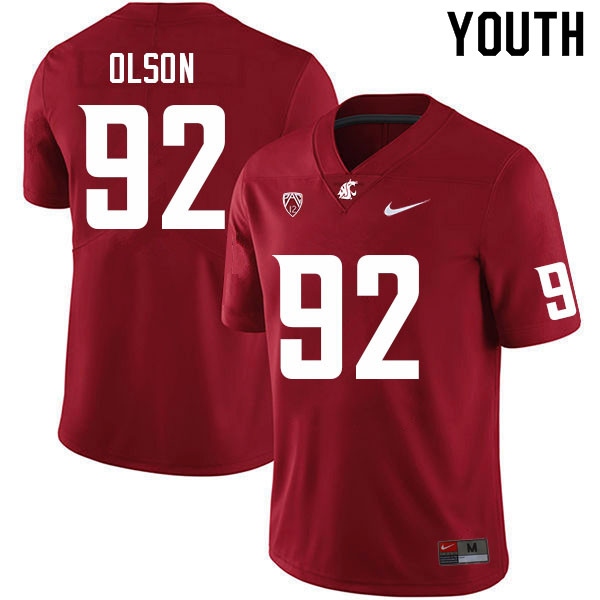 Youth #92 Trenton Olson Washington State Cougars College Football Jerseys Sale-Crimson